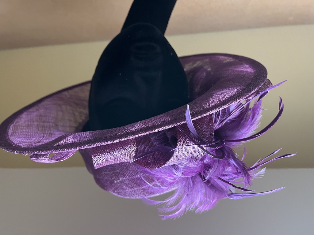 Purple Sinamay Twirl & Feathers